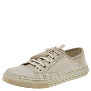 Gucci Off-white Leather And GG Canvas Low Top Sneakers Size 43