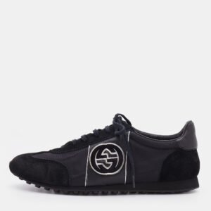 Gucci Black Suede And Nylon GG Low Top Sneakers Size 44.5