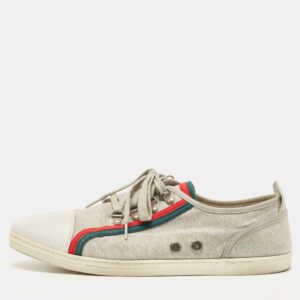 Gucci Grey/White Fabric and Leather Low Top Sneakers Size 44.5