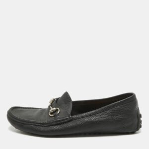 Gucci Black Leather Horsebit Slip On Loafers Size 40.5