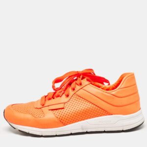 Gucci Neon Orange Perforated Leather Low Top Sneakers Size 40.5