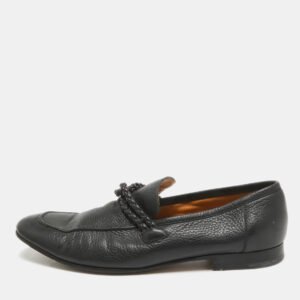Gucci Black Leather Braided Detail Slip On Loafers Size 42