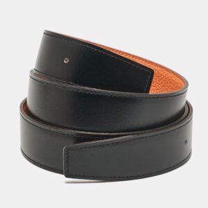 Hermes Noir/Orange Box and Togo Leather Reversible Belt Strap 95 CM