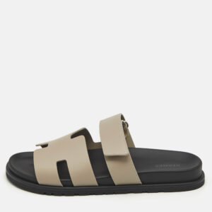 Hermes Grey Leather Chypre Sandals Size 42.5