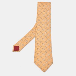 Hermes Orange Patterned Silk Tie