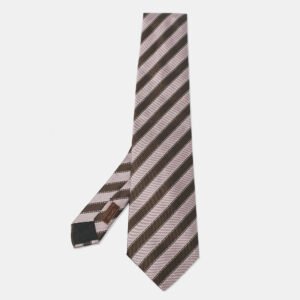 Herm&egrave;s Brown Diagonal Striped Silk Tie