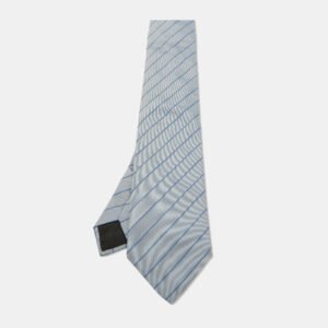 Hermes Grey/Blue Diagonal Striped Silk Classic Tie