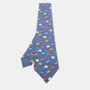 Hermes Multicolor Umbrella Print Silk Classic Tie