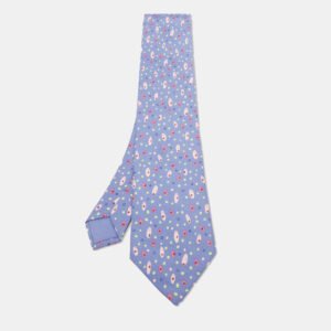Hermes Purple Patterned Silk Classic Tie