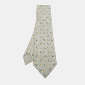 Hermes Multicolor Whimsical Chickens Print Silk Classic Tie
