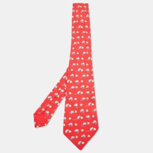 Herm&egrave;s Red Mouse and Cheese Print Silk Classic Tie