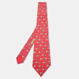Herm&egrave;s Red Mouse and Cheese Print Silk Classic Tie