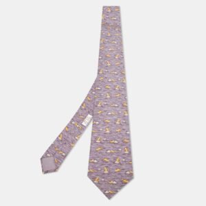 Herm&egrave;s Purple Raccoon Print Silk Tie