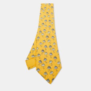 Herm&egrave;s Orange Umbrella Print Silk Tie