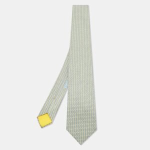 Herm&egrave;s Yellow/Blue Dot Printed Silk Tie
