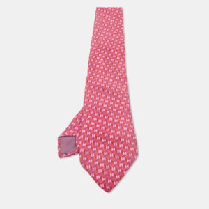 Herm&egrave;s Pink H Patterned Silk Classic Tie