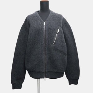 luxury-men-hermes-used-clothes-p1121930-008 Hermes Gris Fonce Wool Cashmere Leather Detail Zip-Up Cardigan Men's Size L