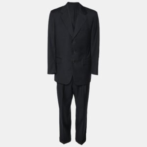 Hermes Navy Blue Wool Single Breasted Blazer & Straight Leg Pant Set L