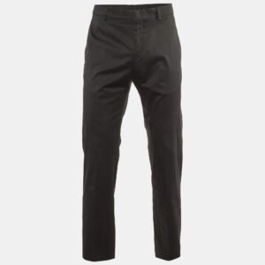 Herm&egrave;s Black Cotton Straight Leg Pants L