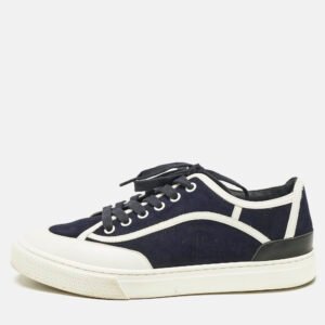 Hermes Navy Blue/White Suede and Leather Get Sneakers Size 38
