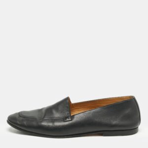 Hermes Black Leather Slip On Loafers Size 43