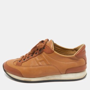 Hermes Brown Leather Trail Lace Up Sneakers Size 41.5