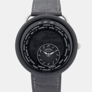 hermes black titanium le temps voyageur w057258ww00 automatic men's wristwatch 41 mm