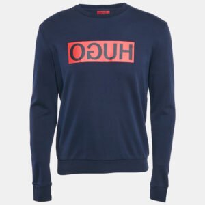 Hugo Boss Blue Logo Print Cotton Crewneck Sweatshirt M