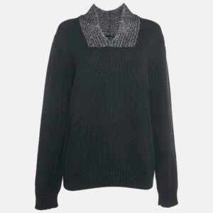 Jil Sander Black Rib Knit V-Neck Sweater XXL