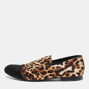 Jimmy Choo Tricolor Leopard Print Calf Hair Smoking Slippers Size 43