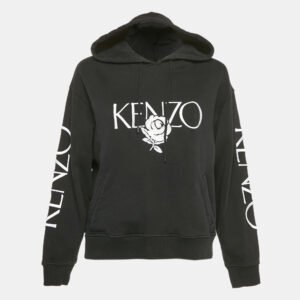 Kenzo Black Floral Logo Embroidery Cotton Hooded Sweatshirt S