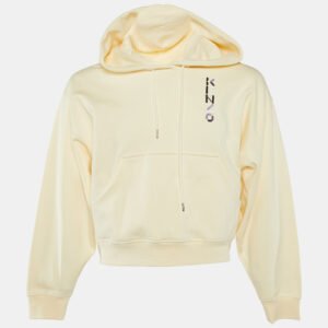 Kenzo Cream Logo Print Cotton Knit Hooded Sweatshirt XL