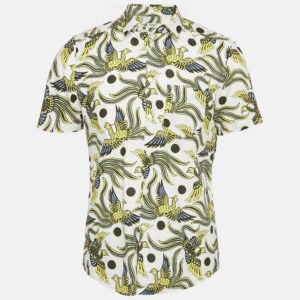 Kenzo White Phoenix Print Cotton Short Sleeve Shirt M