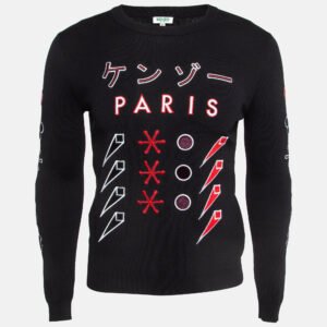 Kenzo Black Embroidered Knit Crew Neck Sweatshirt XS