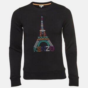 Kenzo Black Eiffel Embroidered Cotton Knit Crew Neck Sweatshirt XS