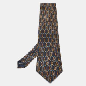 Lanvin Navy Blue Printed Satin Silk Traditional Tie