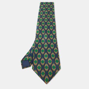 Lanvin Navy Blue Printed Satin Silk Traditional Tie