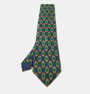 Lanvin Navy Blue Printed Satin Silk Traditional Tie