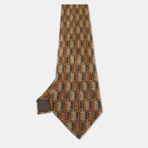 Lanvin Brown Printed Silk Traditional Tie
