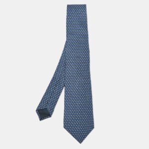 Lanvin Blue Geometric Arrow Print Silk Tie