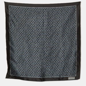 Lanvin Black Logo Print Silk Pocket Square