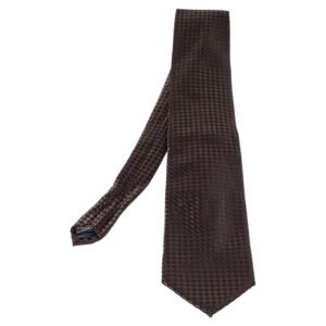 Lanvin Vintage Brown & Black Checkered Silk Traditional Tie