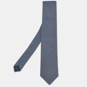 Lanvin Grey/Blue Diagonal Striped Silk Tie