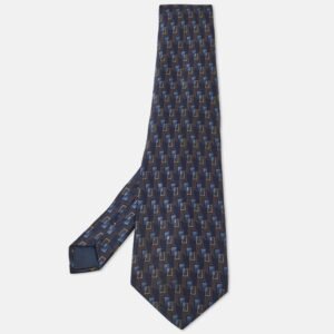 Lanvin Blue Printed Satin Silk Traditional Tie