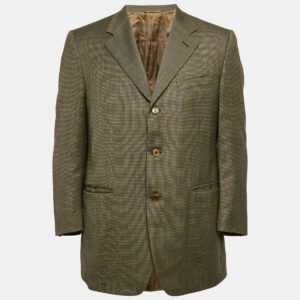 Lanvin Khaki Patterned Wool Regular Fit Blazer L