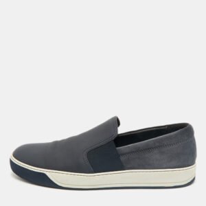 Lanvin Navy Blue Leather and Suede Slip On Sneakers Size 45