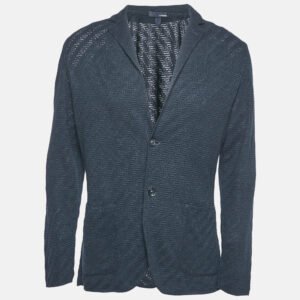 Lardini Navy Blue Knit Single Breasted Blazer M