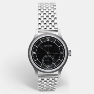 Longines Black Silver Stainless Steel Heritage L2.828.4.53.6 Men's Wristwatch 38 mm