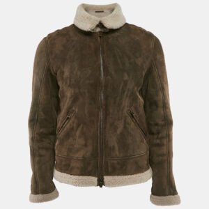 Loro Piana Brown Suede and Shealing Zip-Up Jacket S