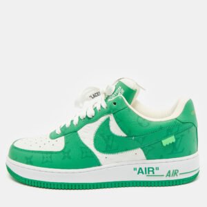 Louis Vuitton x Nike Green/White Monogram Canvas and Leather Air Force 1 Sneakers Size 42